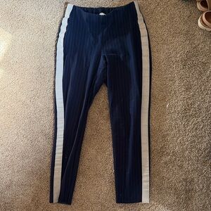 Pink Rose Navy Pinstripe Ankle Length Pull On Pants